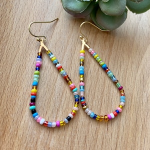 Teardrop Beaded Dangle Earrings / Multicolor Earring / Seed Bead Earrings / Gift box included
