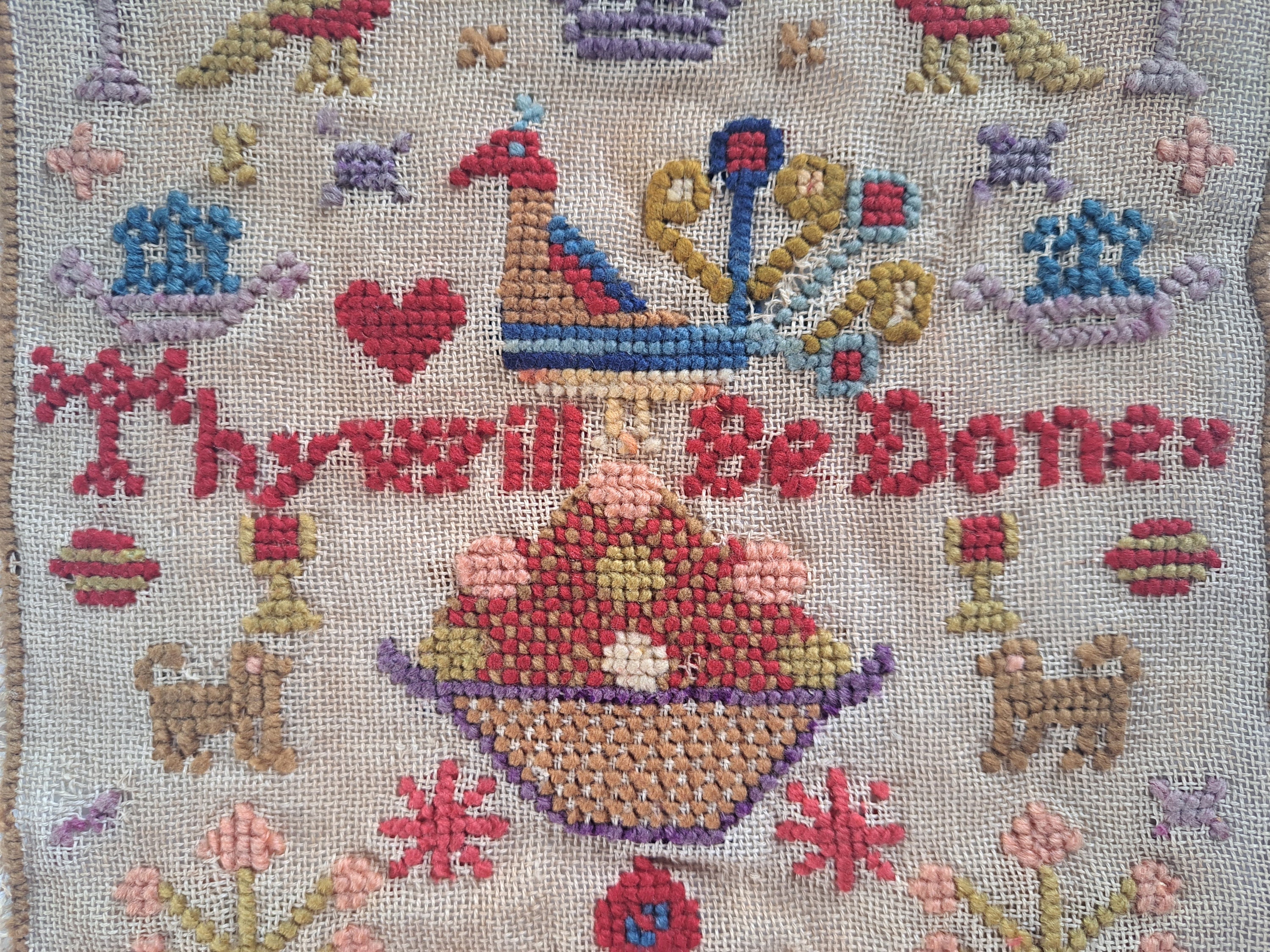 Antique Needlework Sampler Thy Will Be Done Original 19th Etsy