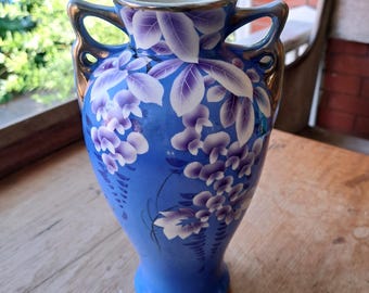 Antique Royal Nippon Nishiki Vase, Purple Wisteria, Double Handled, Japanese Porcelain