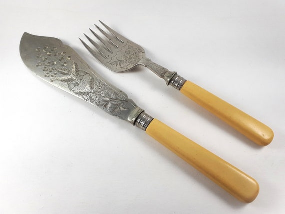 Antique Master Fish Knife & Fork Set, Osminium Plated, J. Nodder