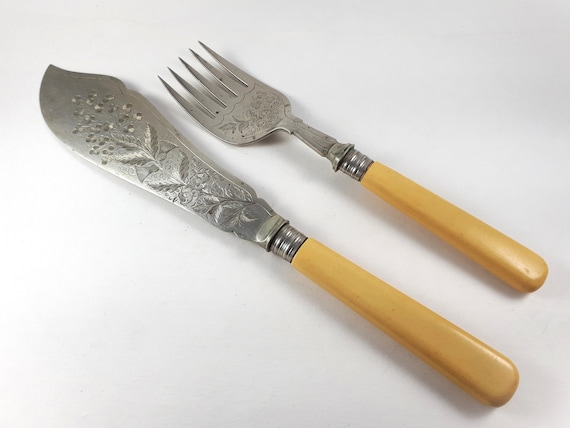 Antique Master Fish Knife & Fork Set, Osminium Plated, J. Nodder