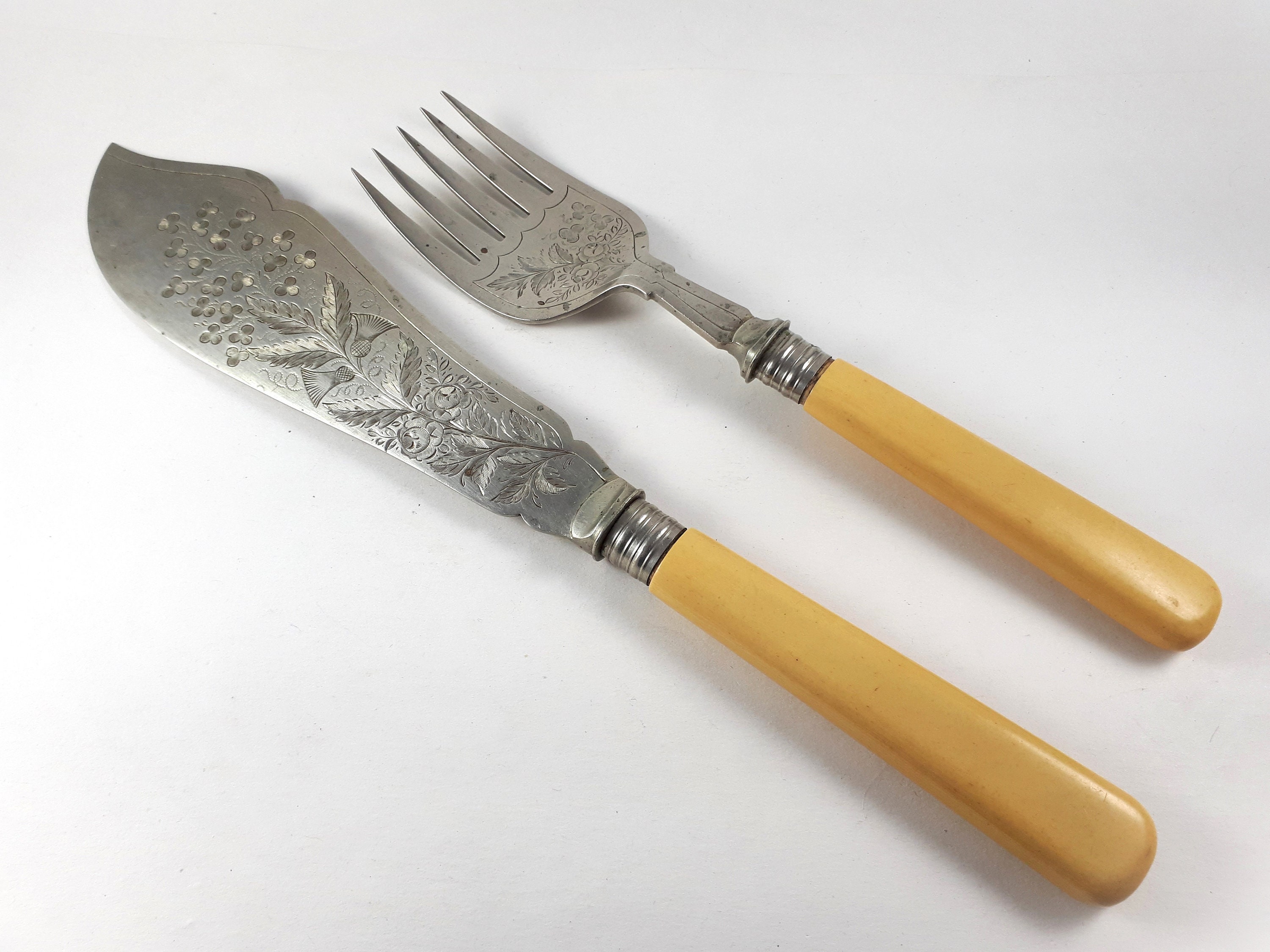 Antique Master Fish Knife & Fork Set, Osminium Plated, J. Nodder, Engraved  Flatware, 19th C. Sheffield, New Apartment Gift 