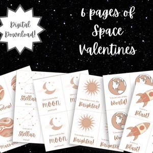 6 different space themed Valentines | Digital Download