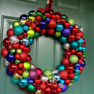 21" Multi-color  "Navidad " 2.0 Christmas Holiday Ornament Ball Wreath, Bauble wreath-Christmas Decor Indoor and Outdoor Wreath