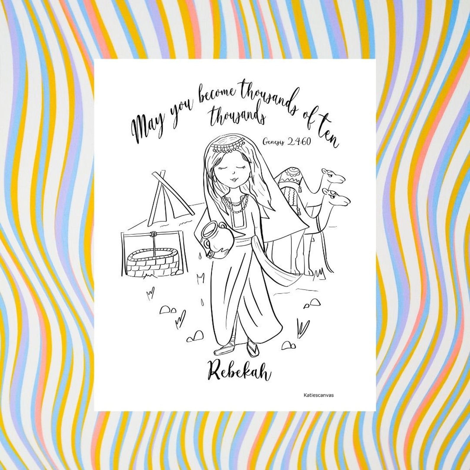 Rebekah Coloring Page Rebekah From Bible Christian Coloring | Etsy