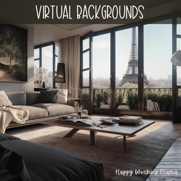 10 FRENCH Living Room Images for Virtual Background, Pack of 10 Zoom Virtual Meeting Backdrops with Paris, France style for home office