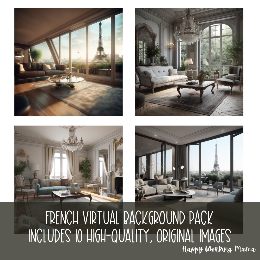 10 FRENCH Living Room Images for Virtual Background, Pack of 10 Zoom