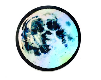 HOLOGRAPHIC Full Moon Sticker / Mystic Rainbow Astronomy Wiccan Outdoor Water Bottle Laptop Kayak 3" Sticker