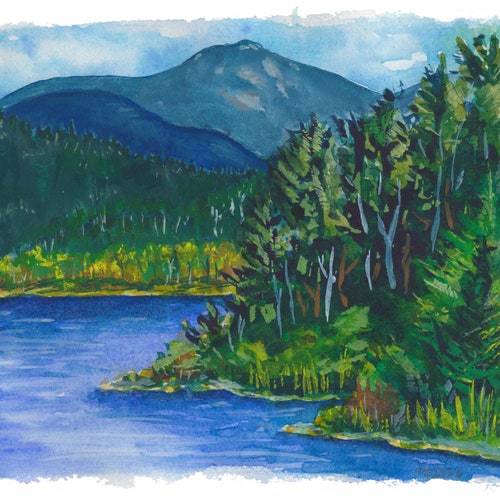 High quality Shoreline on Schroon Lake / Original Watercolor Painting Adirondack Mountain Lake Life Camp Cabin Decor