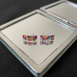 Goorgeous Coloured Cubic Zirconia Crystal Rectangle And 925 Sterling Silver Stud Earrings Gift