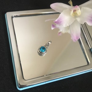 Gorgeous Natural Faceted Swiss Blue Topaz And 925 Sterling Silver Round Circle Drop Pendant Necklace Gift