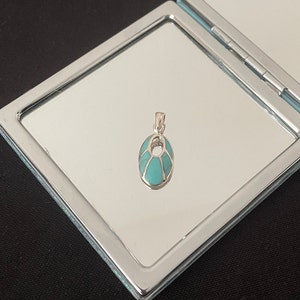 Beautiful Natural Cabochon Turquoise And 925 Sterling Silver Oval Mosaic Drop Pendant Necklace Gift