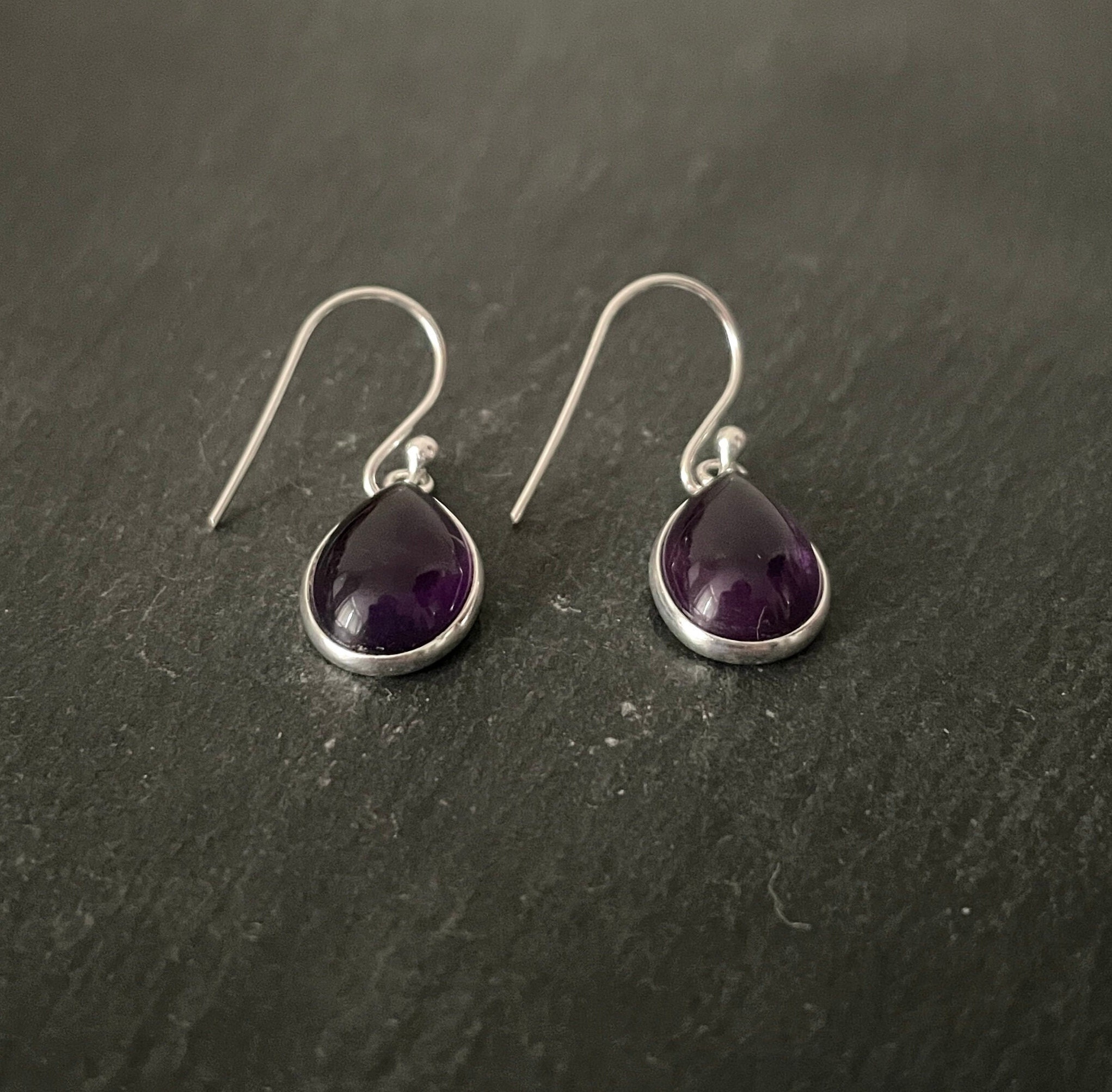 Orecchini Pendenti Donna In Argento Sterling 925 Con Ametista Viola Naturale - Lunghezza 4,5 Cm, Fatti A Mano, Con Scatola Regalo