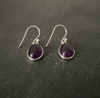 Orecchini Pendenti Donna In Argento Sterling 925 Con Ametista Viola Naturale - Lunghezza 4,5 Cm, Fatti A Mano, Con Scatola Regalo