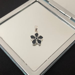 Beautiful Natural Black Onyx And 925 Sterling Silver Flower Drop Pendant Necklace Gift