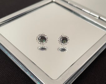 Beautiful Natural Green Paua Shell/Abalone, Cubic Zirconia And 925 Sterling Silver Round Circle Shaped Stud Earrings Gift