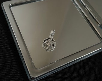 Underbart elegant halsband med hänge i 925 sterlingsilver, livets träd, runt cirkelformat dropphänge, gåva