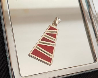 Gorgeous Large Multi-Stone Red Coral And 925 Sterling Silver Triangle Shaped Drop Pendant Necklace Gift