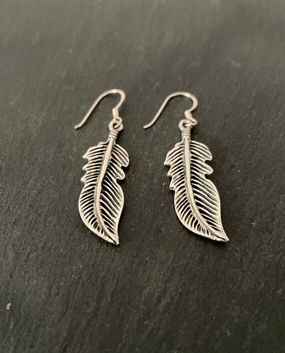 Orecchini Pendenti A Piuma In Argento Tibetano 925, Gancio In Argento Massiccio, Fatti A Mano, UK
