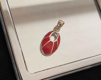 Gorgeous Red Coral And 925 Sterling Silver Mosaic Oval Shaped Drop Pendant Necklace Gift