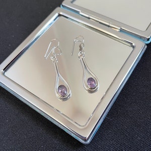 Gorgeous Large Oval Faceted Natural Purple Amethyst And 925 Sterling Silver Long Teardrop Drop Dangle Earrings Gift