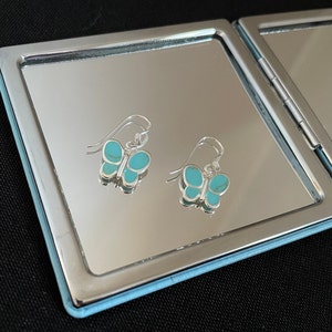 Beautiful Natural Blue Turquoise And 925 Sterling Silver Butterfly Drop Dangle Earrings Gift
