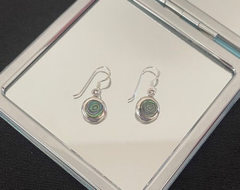 Beautiful Natural Green Paua Shell/Abalone And 925 Sterling Silver Round Circle Drop Dangle Earrings Gift