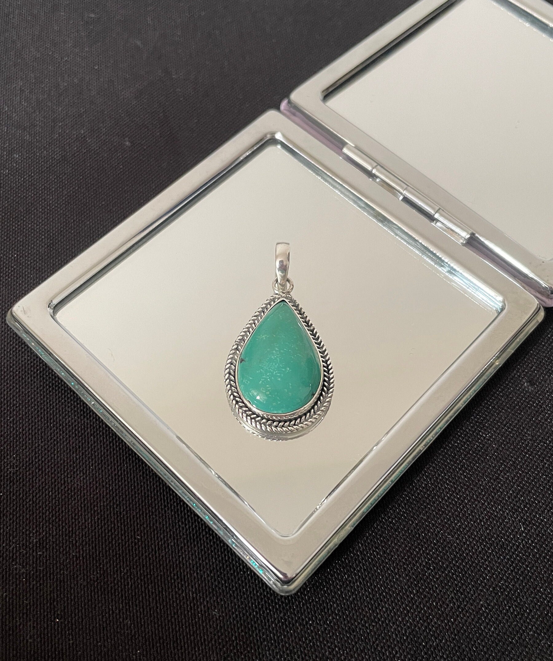 Collana Lunga Con Ciondolo A Goccia In Turchese Naturale E Argento 925 - Gioiello Artigianale Con Zirconia, Regalo Per Lei