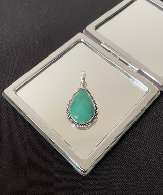 Collana Lunga Con Ciondolo A Goccia In Turchese Naturale E Argento 925 - Gioiello Artigianale Con Zirconia, Regalo Per Lei