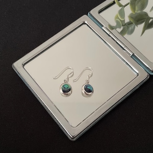 Beautiful Natural Green Paua Shell/Abalone And 925 Sterling Silver Round Circle Drop Dangle Earrings Gift