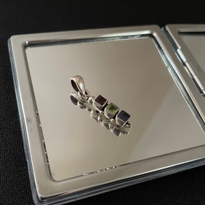 Beautiful Natural Faceted Three Stone Red Garnet, Yellow Citrine, Blue Iolite And 925 Sterling Silver Rectangle Drop Pendant Necklace Gift