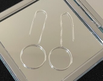 Hermosos y delicados pendientes largos colgantes de plata de ley 925 con forma de círculo redondo, regalo