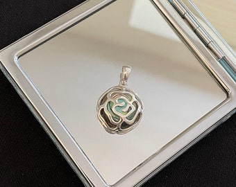 Gorgeous Large Round Circle Natural Green Paua Shell/Abalone And Detailed Flower Rose 925 Sterling Silver Drop Pendant Necklace Gift