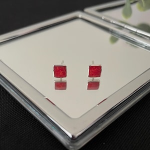 Gorgeous Red Coral And 925 Sterling Silver Square Stud Earrings Gift