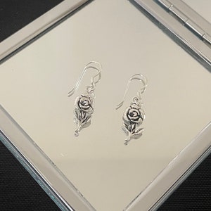 Gorgeous Detailed Rose Flower Floral Plant Design 925 Sterling Silver Drop Dangle Earrings Gift