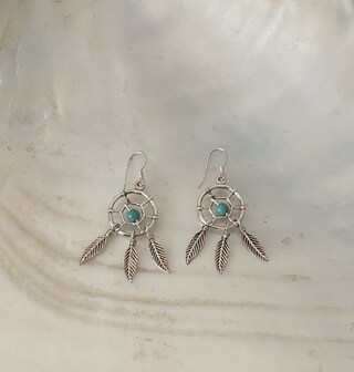 WithLoveSilver Orecchini Pendenti Acchiappasogni – Argento 925 Con Perla Simulata Turchese – Confezione Velluto