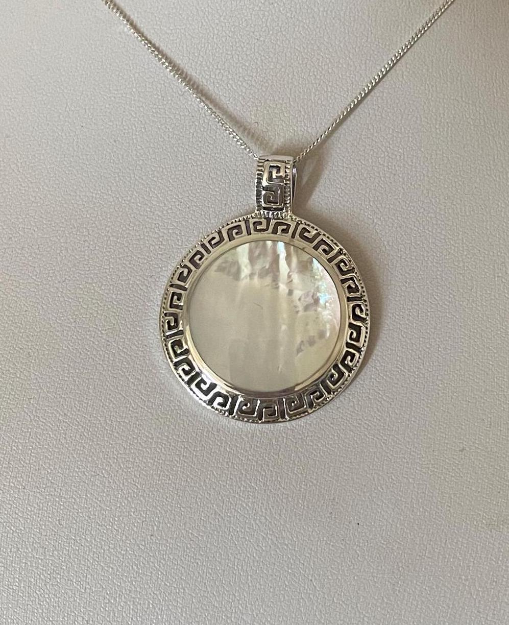 Aztec Shell Jewelry Gorgeous Large Round Circle Natural White Mother of Pearl Shell and 925 ...