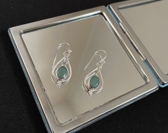 Gorgeous Large Oval Faceted Natural Green Emerald And 925 Sterling Silver Long Teardrop Drop Dangle Earrings Gift