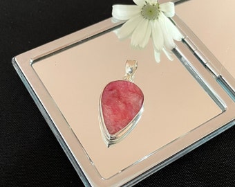 Gorgeous Faceted Large Natural Red Ruby And 925 Sterling Silver Teardrop Pendant Necklace Gift