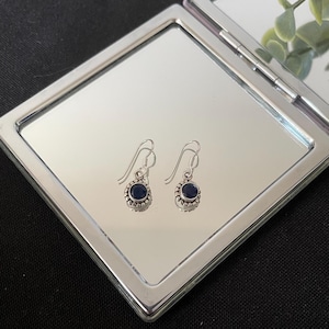 Beautiful Faceted Natural Blue Sapphire And 925 Sterling Silver Round Circle Drop Dangle Earrings Gift