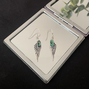 Gorgeous Large Natural Green Paua Shell/Abalone And 925 Sterling Silver Angel Wing Drop Dangle Earrings Gift