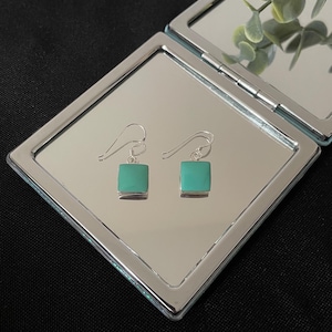 Gorgeous Natural Blue Turquoise And 925 Sterling Silver Square Drop Dangle Earrings Gift