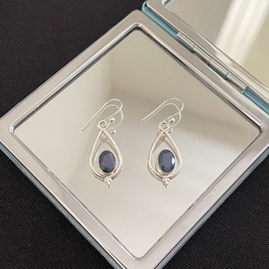 Gorgeous Large Oval Faceted Natural Blue Sapphire And 925 Sterling Silver Long Teardrop Drop Dangle Earrings Gift