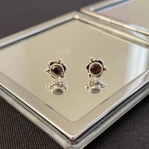 Beautiful Round Circle Natural Faceted Brown Smokey Quartz And 925 Sterling Silver Star Shaped Stud Earrings Gift
