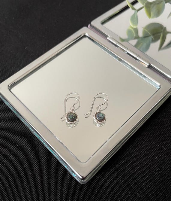 Boucles D'oreilles Argent 925 - Coquille D'ormeau Paua Naturelle - Créoles Tombantes Faites Main