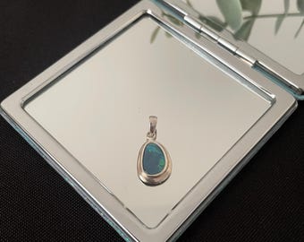 Beautiful Large Natural Cabochon Fire Doublet Opal And 925 Sterling Silver Oval Drop Pendant Necklace Gift