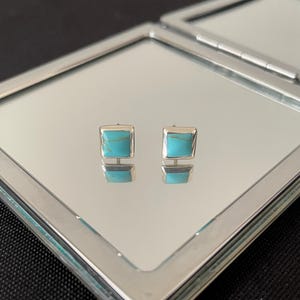 Gorgeous Natural Blue Turquoise And 925 Sterling Silver Square Stud Earrings Gift