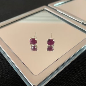 Gorgeous Faceted Natural Red Ruby And 925 Sterling Silver Round Circle Four Claw Prong Stud Earrings Gift
