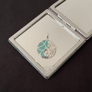 Gorgeous Natural Large Turquoise And 925 Sterling Silver Round Aztec And Mosaic Drop Pendant Necklace Gift