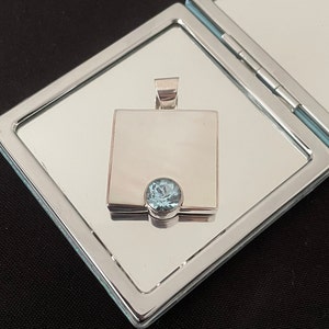 Beautiful Large Natural Faceted Round Circle Blue Topaz, Mother Of Pearl And 925 Sterling Silver Square Drop Pendant Necklace Gift